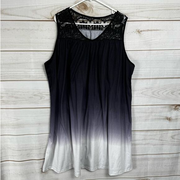 Black to White Tie Dye Lace Gradient V-Neck Sleeveless Beach Mini Dress Size 5XL - Picture 3 of 9